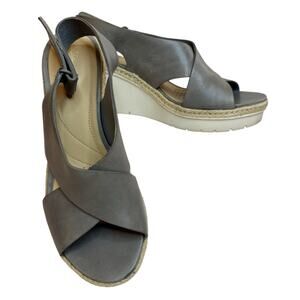 Clarks Artisan Sandals Womens Wedge Heels Slingback Strappy Gray Size 9 M